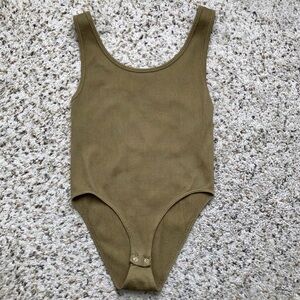 Ribbed One-Piece Bodysuit in Olive
